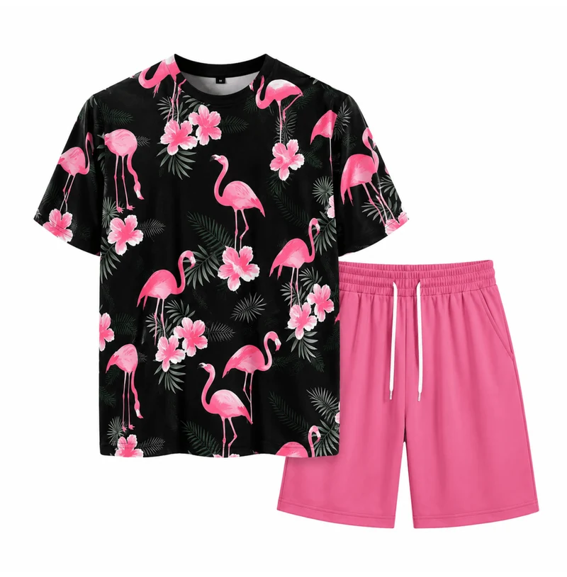 Herren Festival Outfit mit Flamingo T-Shirt – 2-teilig