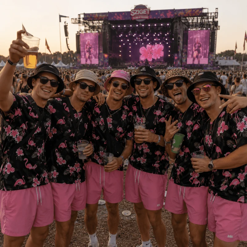 Herren Festival Outfit mit Flamingo T-Shirt – 2-teilig
