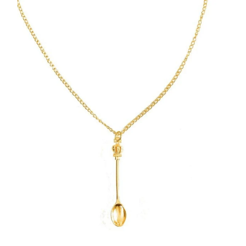 Eleganter Mini-Löffel Anhänger Halskette - Goldene Kette 45cm
