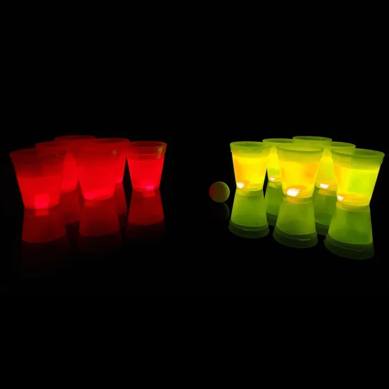 Leuchtendes Beer Pong Set, rot/gelb - 14 teilig