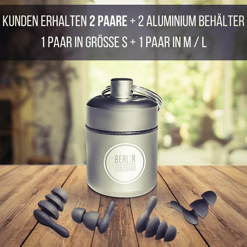 Ohrenstöpsel - Set "Jute Nacht" | Ohrstöpsel zum Schlafen | 2 Paar | S+ M / L | 2 Aluminium Transport Behälter