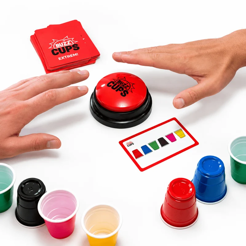 Buzz Cups Trinkspiel mit Buzzer und 24 Shot Cups