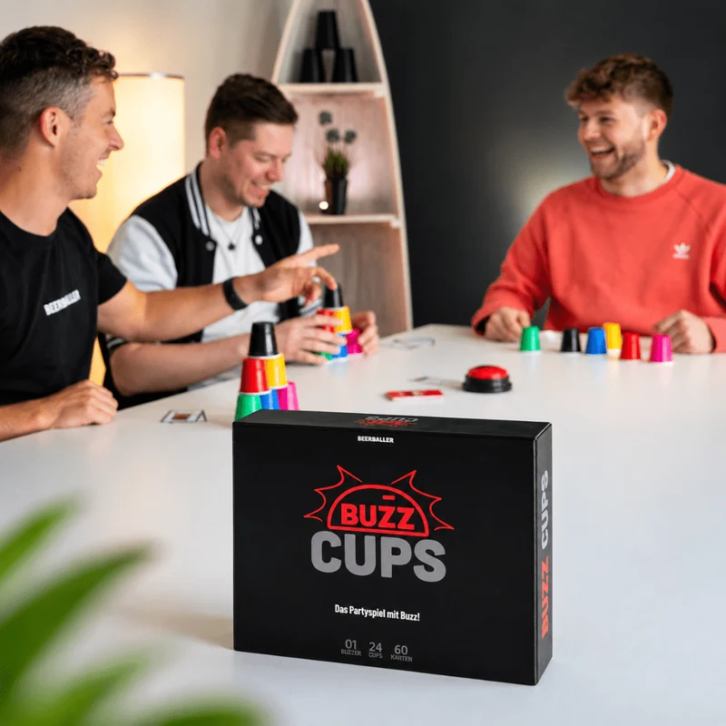 Buzz Cups Trinkspiel mit Buzzer und 24 Shot Cups