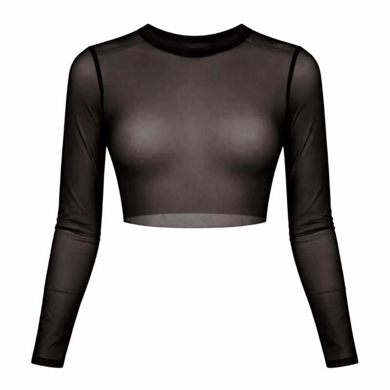 Mesh Crop Top Langarm Slim Fit