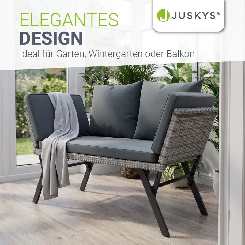 Polyrattan Multifunktionsbank Calvia Schwarz/Grau/Creme
