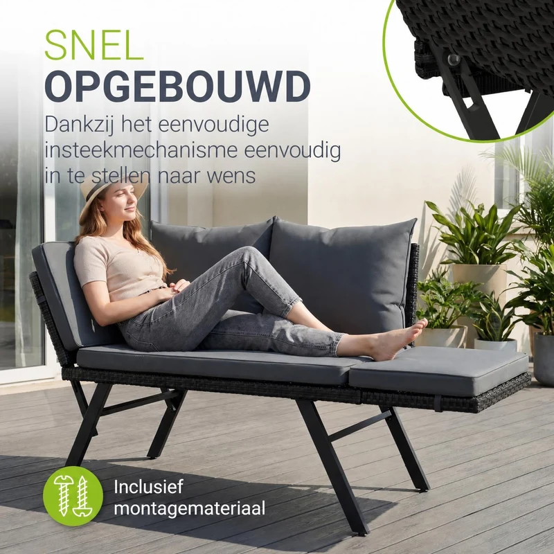 Polyrattan Multifunktionsbank Calvia Schwarz/Grau/Creme
