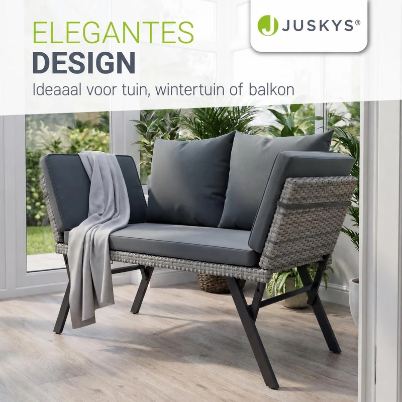 Polyrattan Multifunktionsbank Calvia Schwarz/Grau/Creme