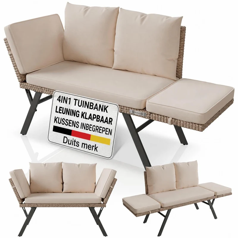 Polyrattan Multifunktionsbank Calvia Schwarz/Grau/Creme