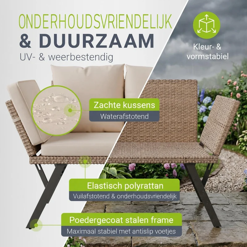Polyrattan Multifunktionsbank Calvia Schwarz/Grau/Creme