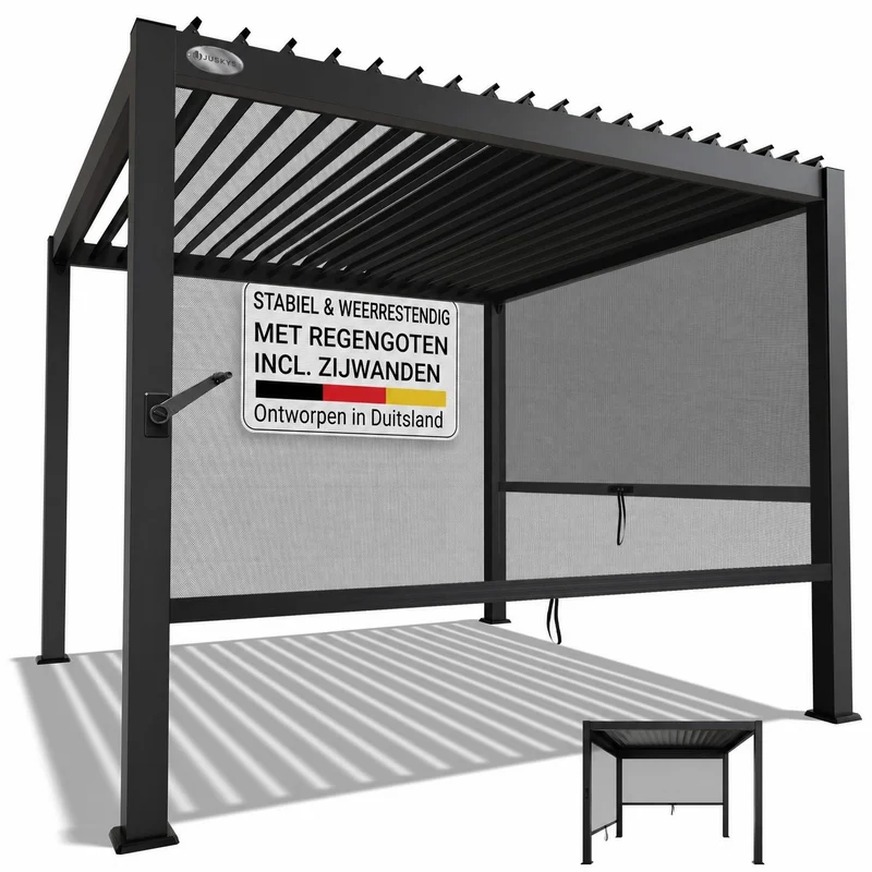 Lamellendach Tahiti 3 x 3 m inkl. 2x Seitenwand 3 m