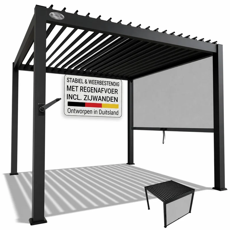 Lamellendach Tahiti 3 x 3 m inkl. 1x Seitenwand 3 m