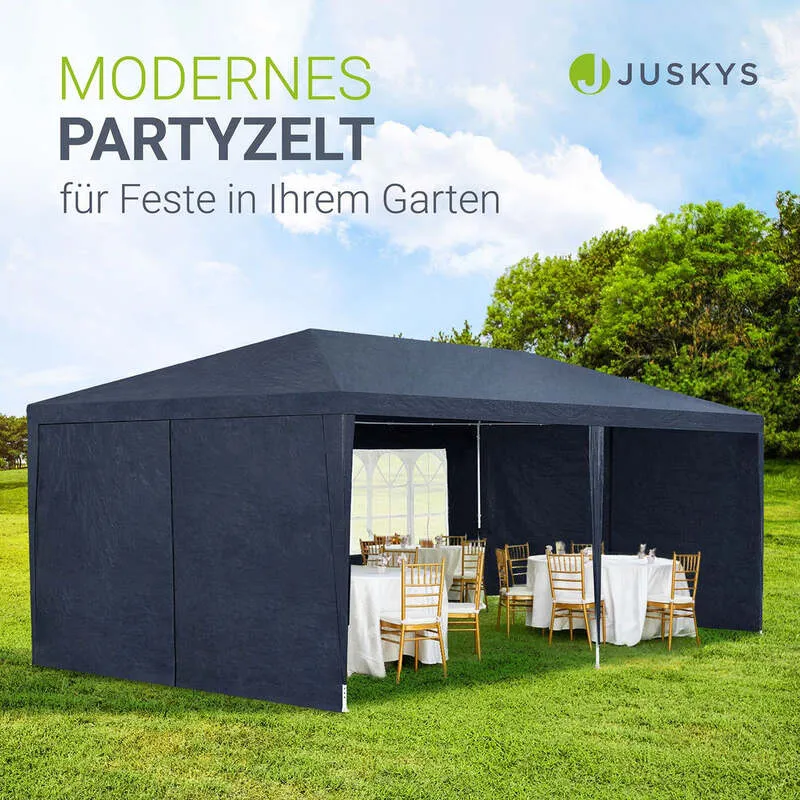 B-Ware Partyzelt 3x6m Gartenzelt blau mit Dach und Seitenwänden Heringe Seile Zubehör
