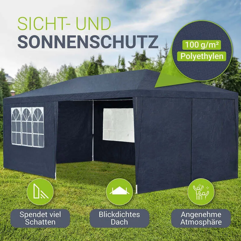 B-Ware Partyzelt 3x6m Gartenzelt blau mit Dach und Seitenwänden Heringe Seile Zubehör