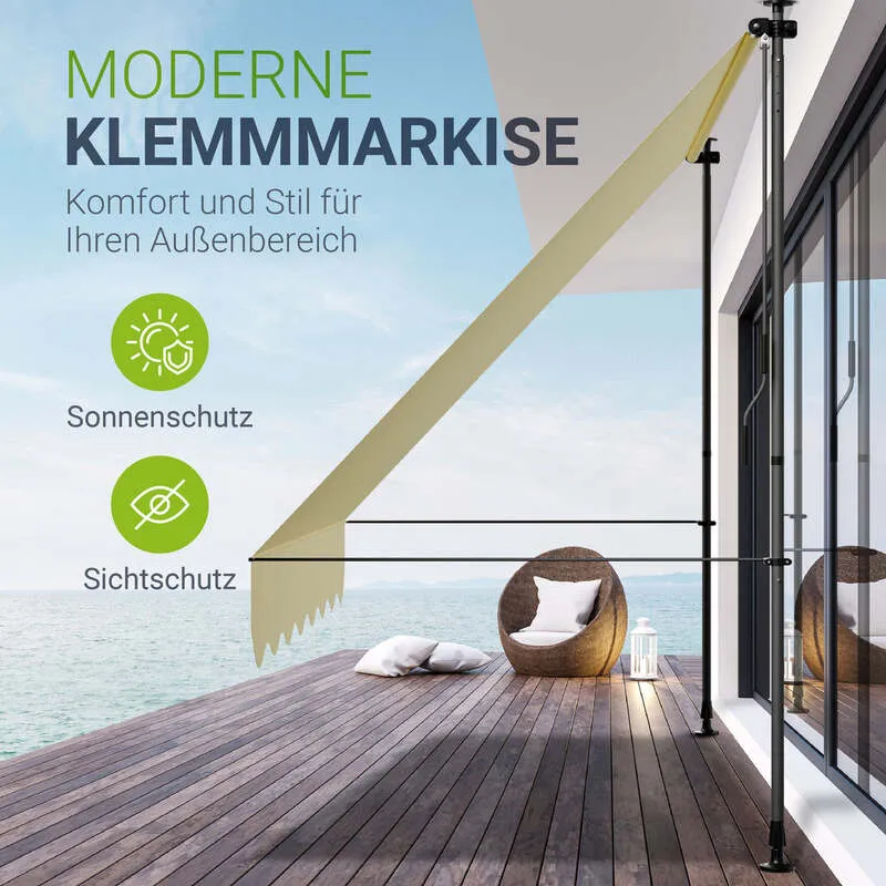 B-Ware Klemmmarkise Kapstadt 250x120 cm UV-beständig Handkurbel ohne Bohren beige