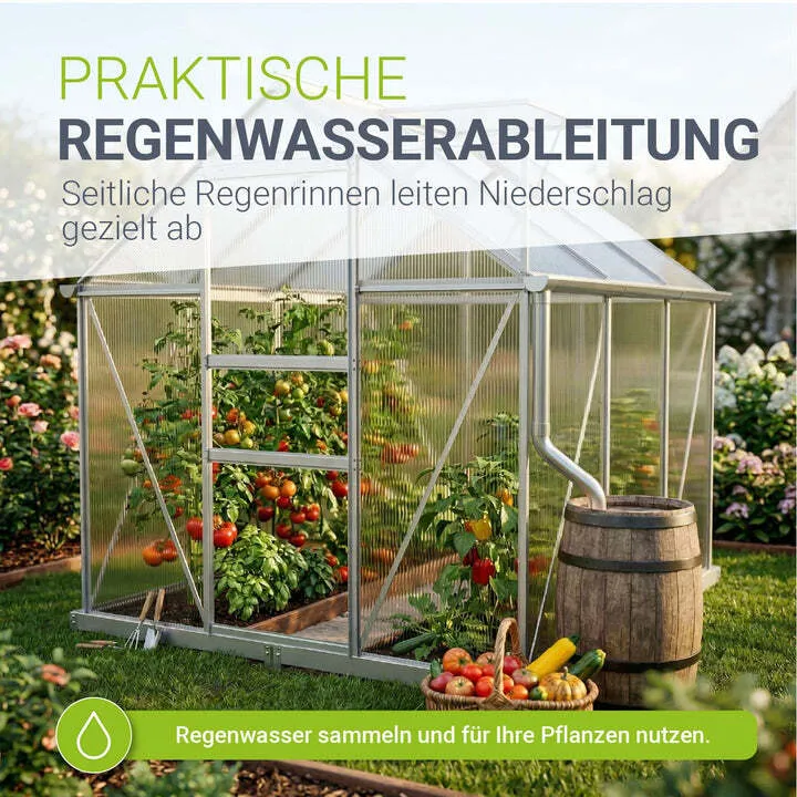 B-Ware Aluminium Gewächshaus Gewächshaus mit Fundament 190x253cm für Pflanzenpflege
