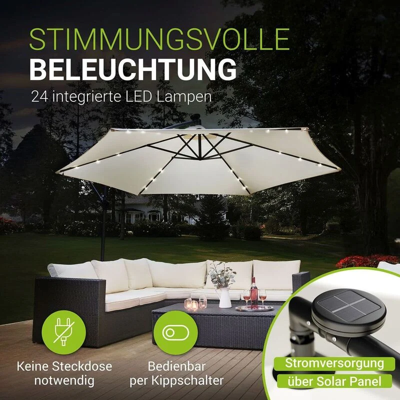B-Ware LED Ampelschirm Garten Brazil Sonnenschirm mit Kurbel und LED-Beleuchtung
