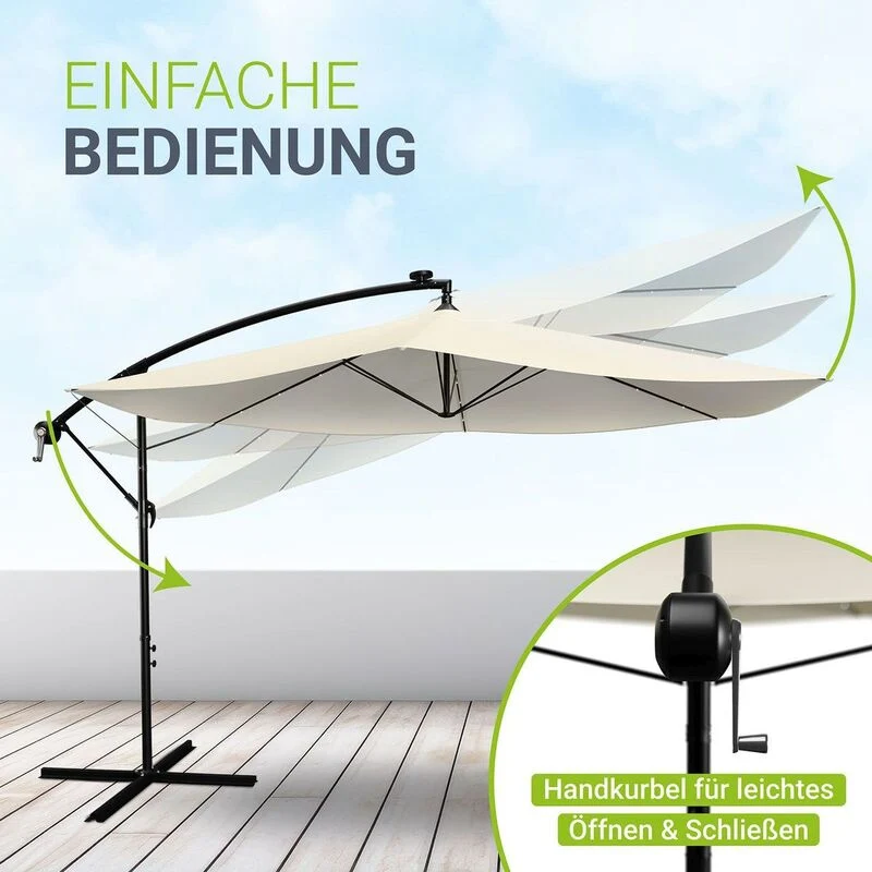 B-Ware LED Ampelschirm Garten Brazil Sonnenschirm mit Kurbel und LED-Beleuchtung