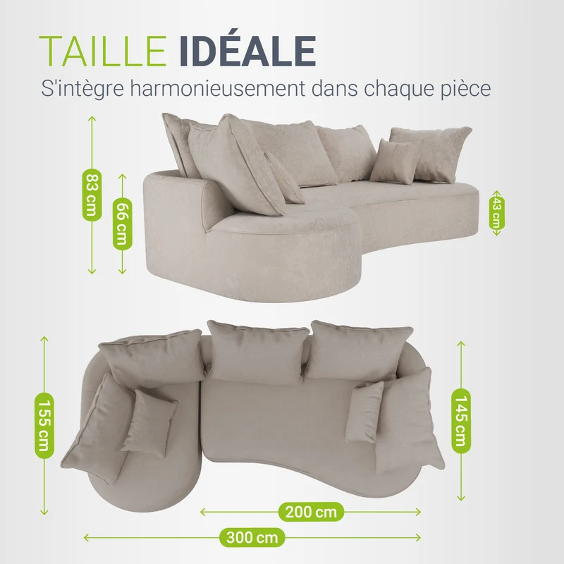 Sofa Tirano mit Ottomane & Dekokissen
