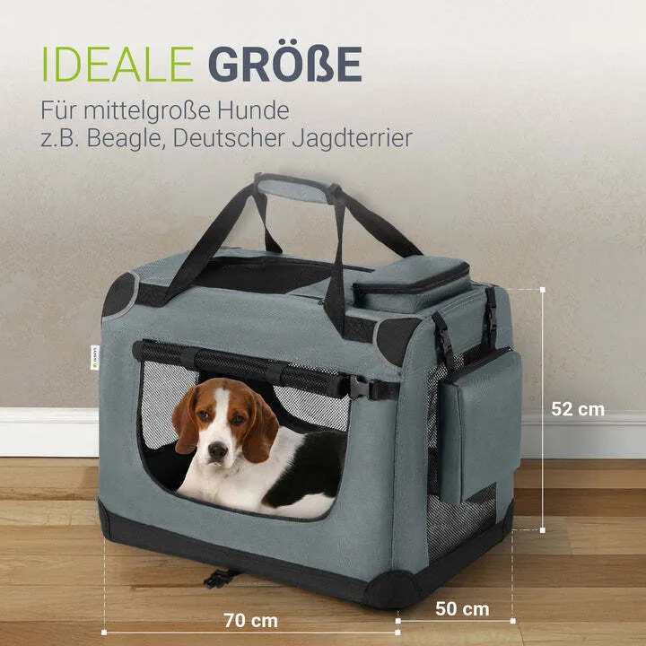 B-Ware Faltbare Hundetransportbox Lassie grau mit Tragegriff Liegedecke für Hunde L