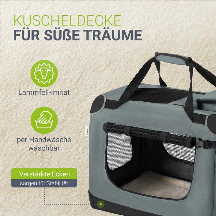 B-Ware Faltbare Hundetransportbox Lassie grau mit Tragegriff Liegedecke für Hunde L