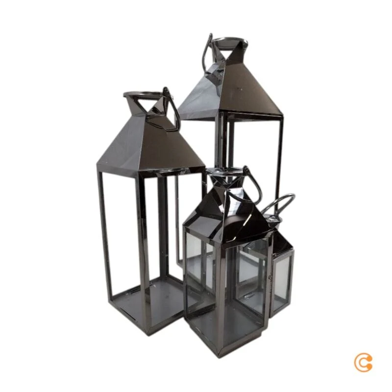 B-Ware KARE Giardino Lantern, Silver, Set of 4, Stainless Steel, Glass