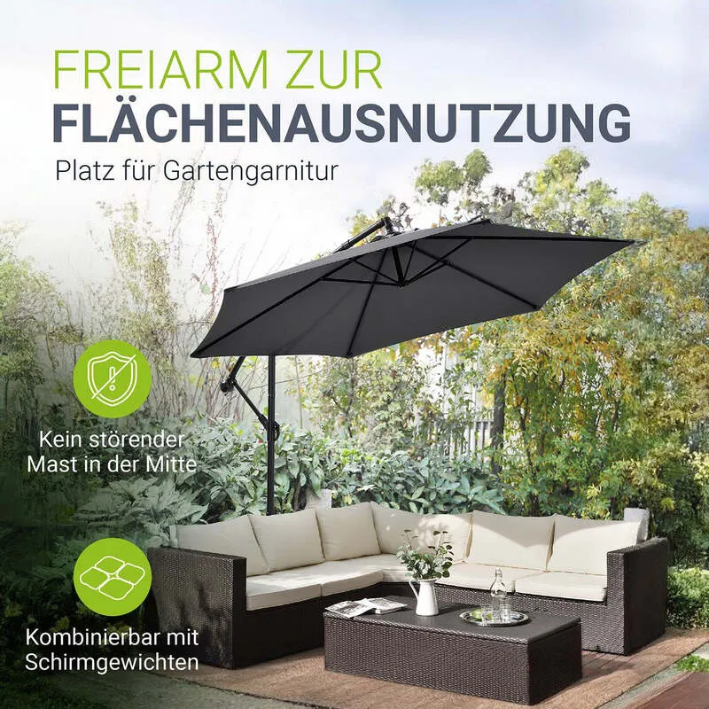 B-Ware Ampelschirm Garten Ampelschirm Brazil Sonnenschirm mit Kurbel grau 300cm Ø