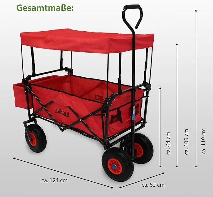 B-Ware TRUTZHOLM Bollerwagen faltbar 80L 4 PU Räder mit Dach rot platzsparend