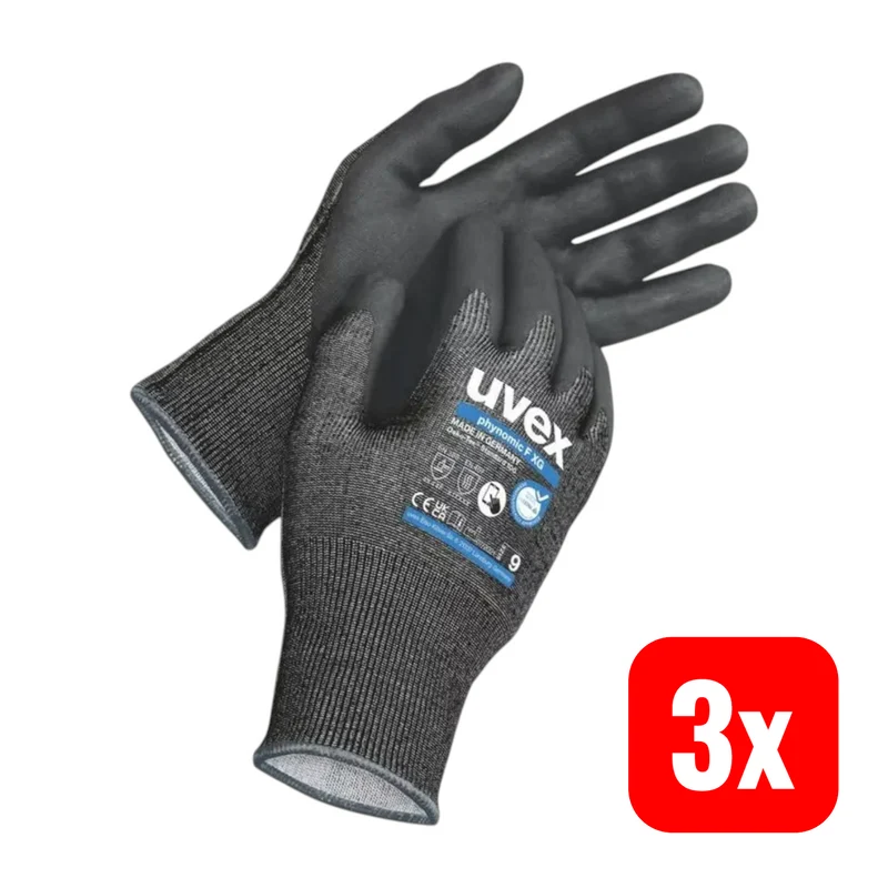 3x B-Ware uvex Schnittschutzhandschuh Schutzhandschuh phynomic Größe 9 Schwarz 3 PAAR