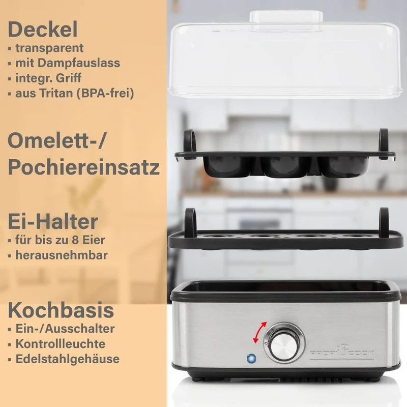 B-Ware ProfiCook Eierkocher Eierbereiter Omelett Pochierer Einsatz 8Eier Edelstahl