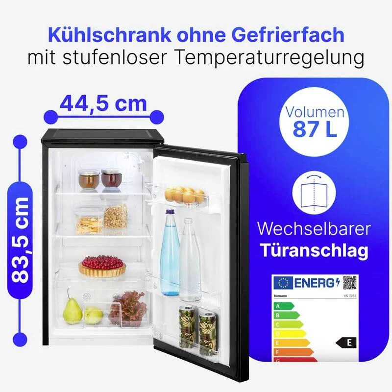 D-Ware Bomann VS7255 Kühlschrank Vollraum schwarz 45cm E 87L Standgerät Mini DEFEKTWARE