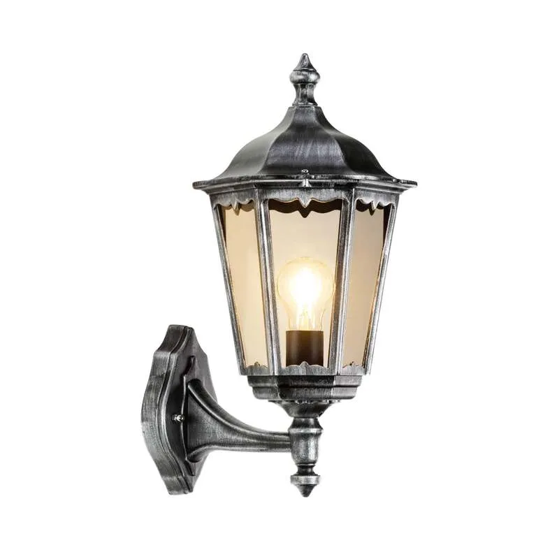 B-Ware Laterne Außenwandlampe LCD Standlampe Lampe schwarz silber Aluminium Glas