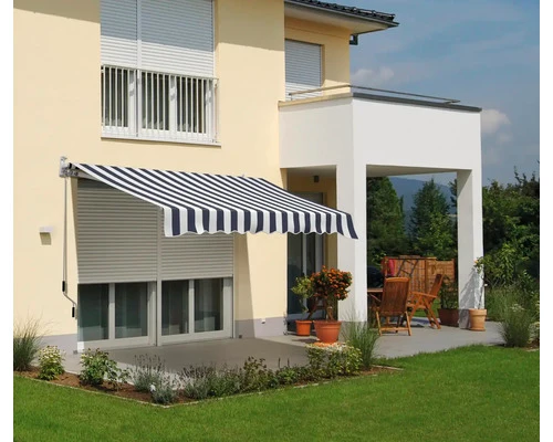 B-Ware Gelenkarmmarkise 3x2,5m blau/weiß UV-beständig für Balkon Terrasse
