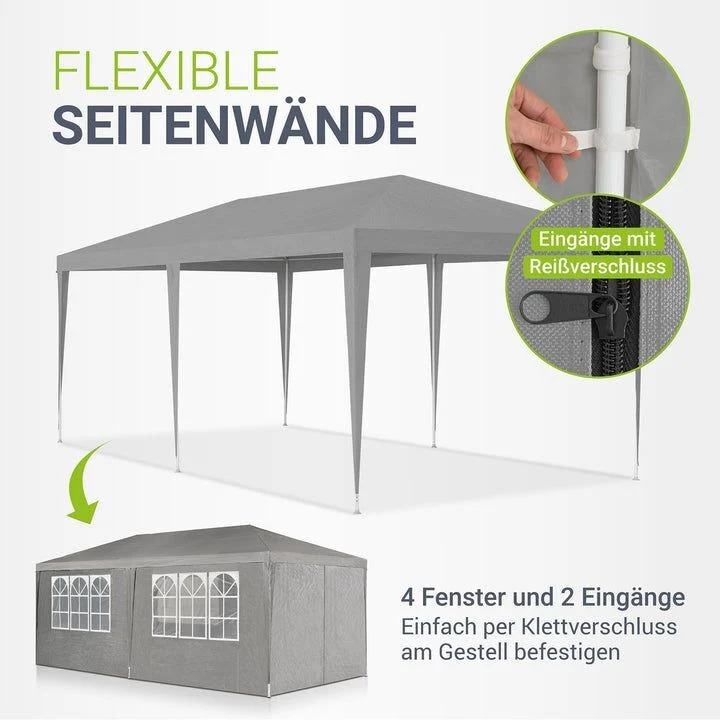 B-Ware Partyzelt 3x6m Gartenzelt mit Dach und abnehmbaren Seitenwänden für Gartenfeiern