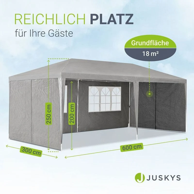 B-Ware Partyzelt 3x6m Gartenzelt mit Dach und abnehmbaren Seitenwänden für Gartenfeiern