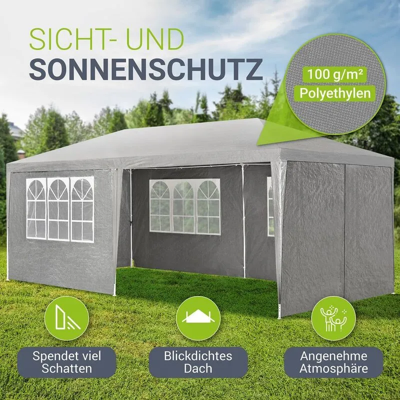 B-Ware Partyzelt 3x6m Gartenzelt mit Dach und abnehmbaren Seitenwänden für Gartenfeiern