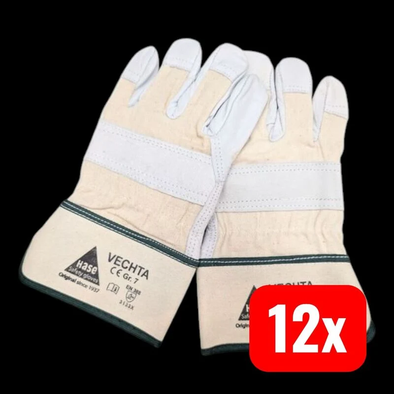 12x B-Ware Hase Arbeitshandschuh aus Narbenleder Größe 7 natur beige Doppelnähte Schutz 78