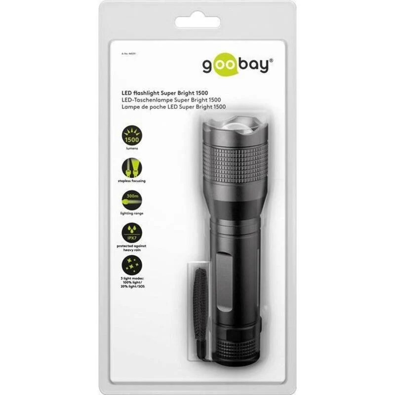 B-Ware Goobay Taschenlampe LED Super Bright 1500 Lumen wasserdicht 300m Reichweite