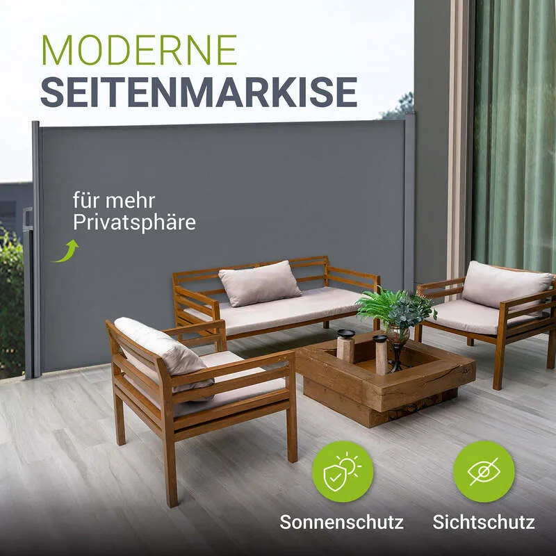 B-Ware Seitenmarkise Dubai Sichtschutz Garten Terrasse 500x190cm Dunkelgrau Polyester