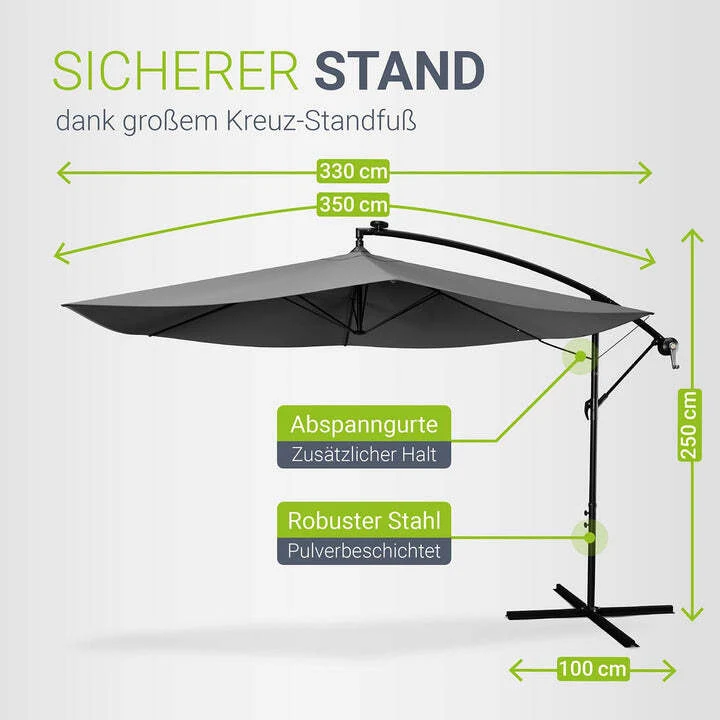 B-Ware Ampelschirm Garten Brazil Sonnenschirm 3,5 m mit Kurbel und Standfuß Schirm