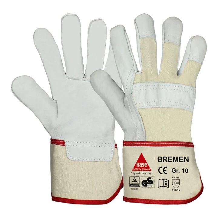 B-Ware Hase Arbeitshandschuh Schutzhandschuh Rindleder natur Größe 7 Bremen 12 Paar965