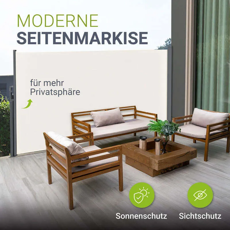 B-Ware Seitenmarkise Dubai Sichtschutz für Garten Terrasse ausziehbar beige 300x190cm