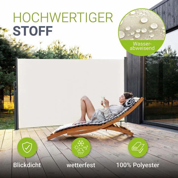 B-Ware Seitenmarkise Dubai Sichtschutz für Garten Terrasse ausziehbar beige 300x190cm