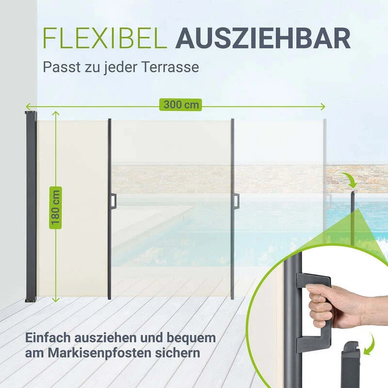B-Ware Seitenmarkise Dubai Sichtschutz für Garten Terrasse beige 300x180cm ausziehbar
