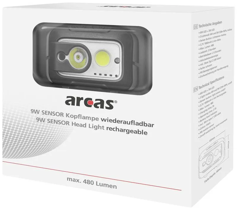 3x B-Ware Arcas 9W Sensor LED Stirnlampe Kopflampe Lampe Leuchte Licht 480lm 3 STÜCK