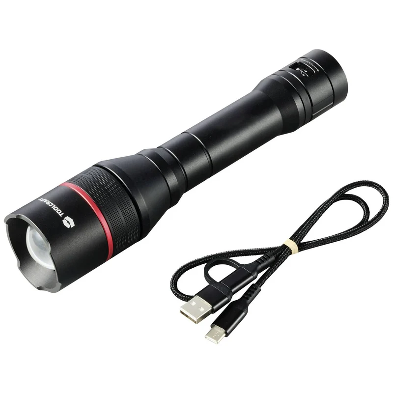 B-Ware TOOLCRAFT Handlampe Taschenlampe USB-C Schwarz Rot verstellbar Powerbank LED