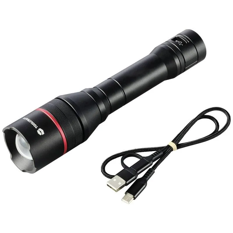 B-Ware TOOLCRAFT Handlampe Taschenlampe USB-C Schwarz Rot verstellbar Powerbank LED