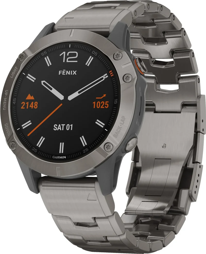 B-Ware Garmin Sportuhr GPS Uhr Smartwatch Uhr fenix 6 Sapphire Titan 47mm Grau Onesize