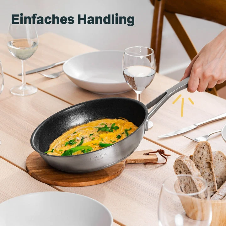 B-Ware SILBERTHAL Bratpfanne Pfanne Induktion Edelstahl PTFE Antihaft Silber 24 cm241