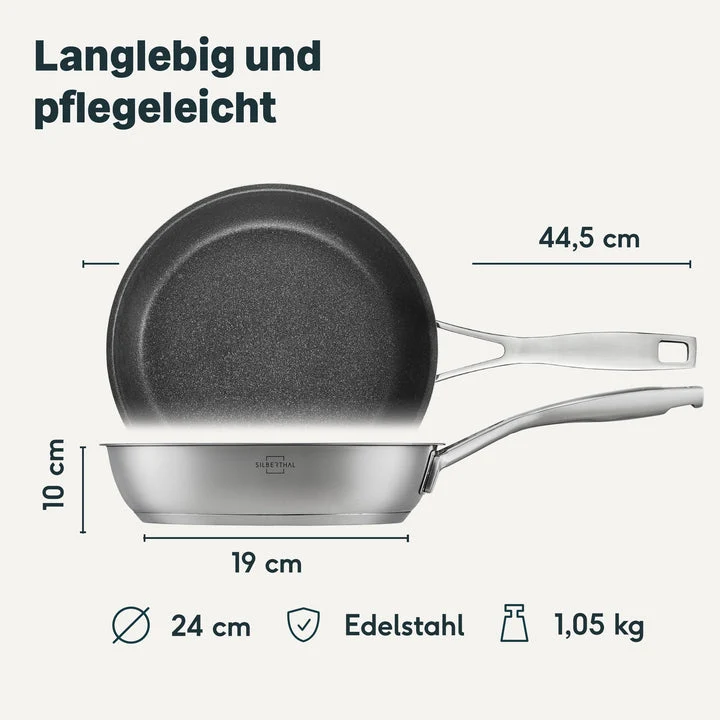 B-Ware SILBERTHAL Bratpfanne Pfanne Induktion Edelstahl PTFE Antihaft Silber 24 cm241