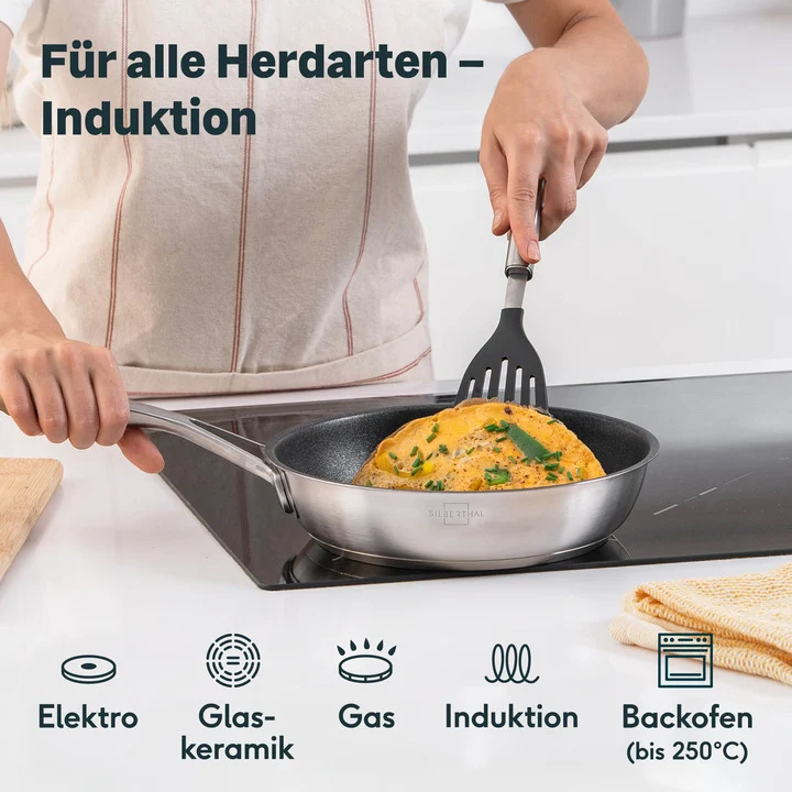 B-Ware SILBERTHAL Bratpfanne Pfanne Induktion Edelstahl PTFE Antihaft Silber 24 cm241